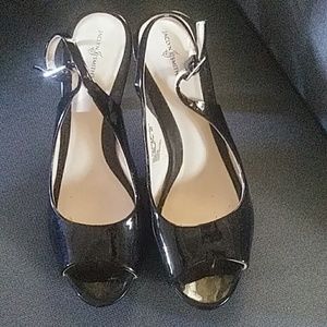 Black sling back open toe 3" heel Jaclyn Smith 6.5